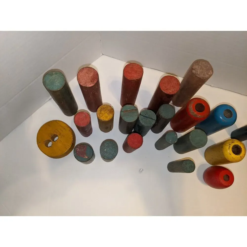 Lot Vintage Antique Children's Wooden Building Blocks Colored Scandinavian Rare